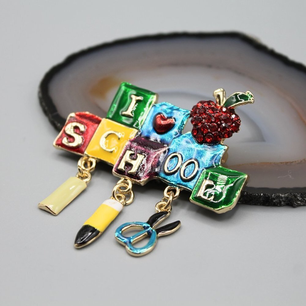 I love school teacher pin brooch pendant jewelry fashion fun colorful gold new